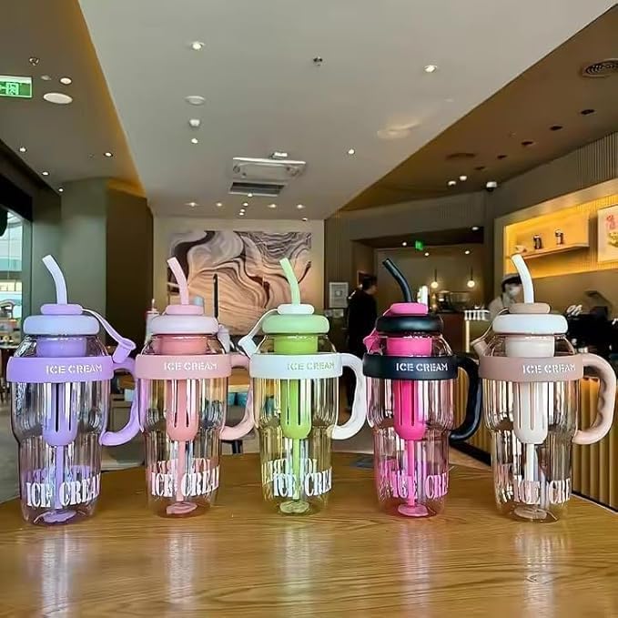 Ice Cream Shape Water Bottle with Straw