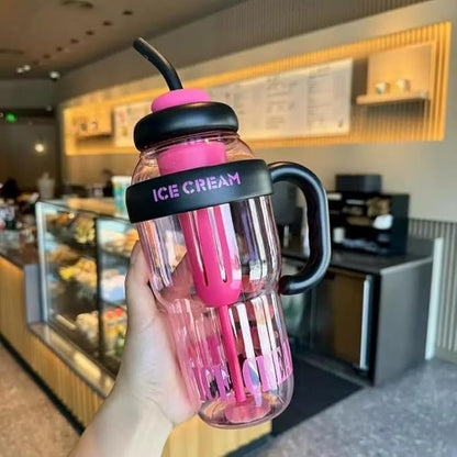 Ice Cream Shape Water Bottle with Straw
