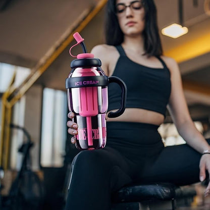Ice Cream Shape Water Bottle with Straw
