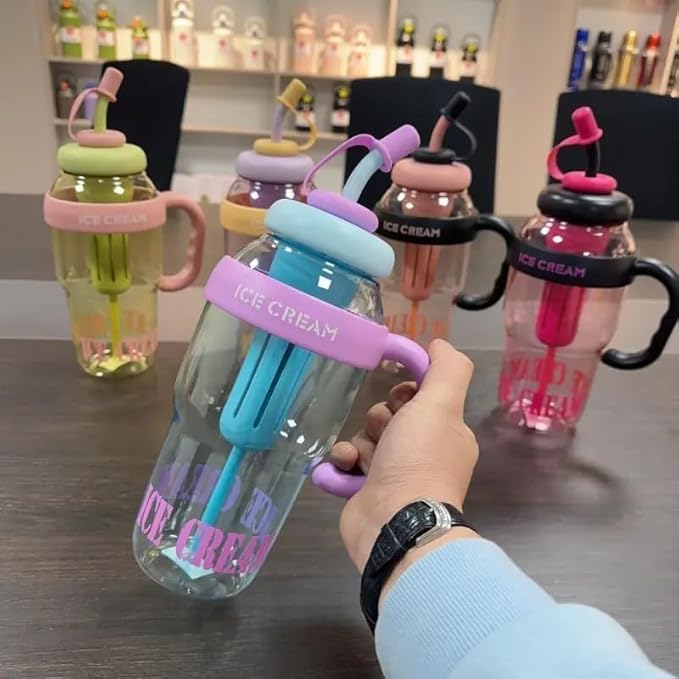 Ice Cream Shape Water Bottle with Straw