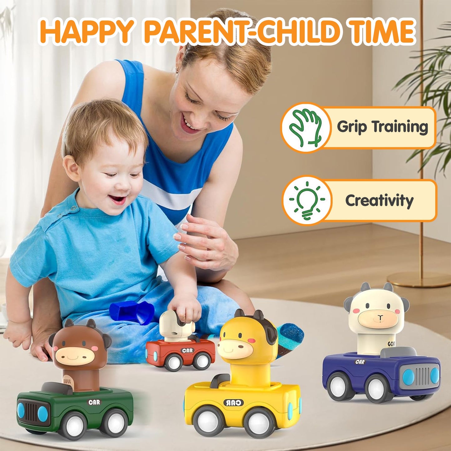 Kidology Big Head Animals Press & Go Racing Cars (Set of 4)