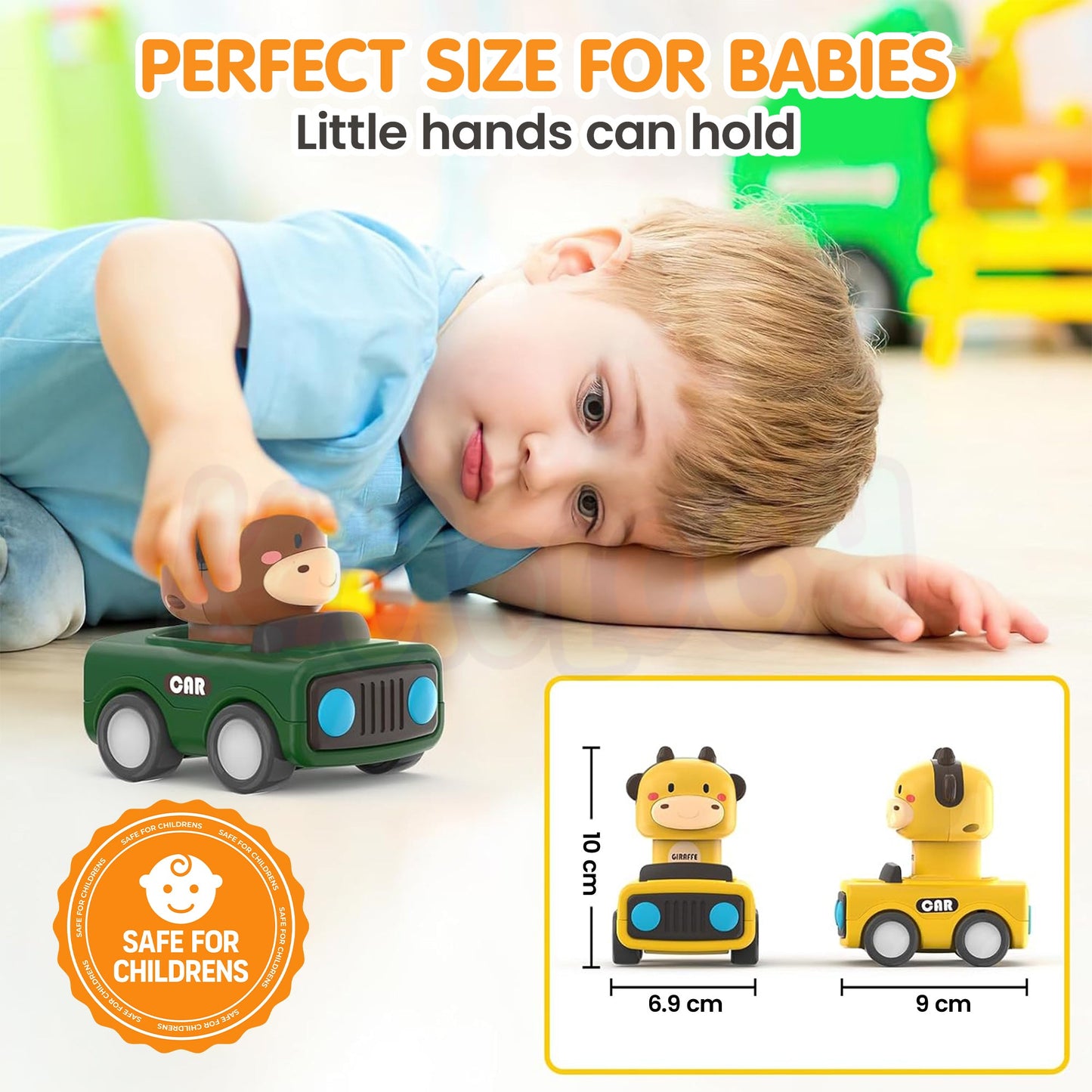 Kidology Big Head Animals Press & Go Racing Cars (Set of 4)