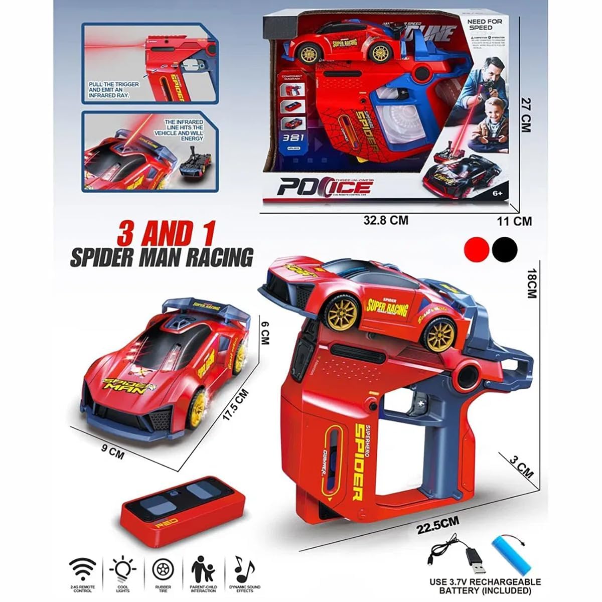3-in-1 Infrared Gun Shooting RC Car