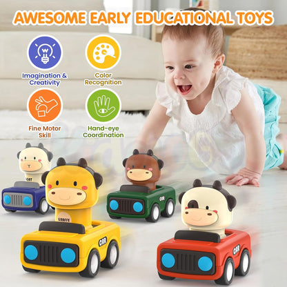 Kidology Big Head Animals Press & Go Racing Cars (Set of 4)