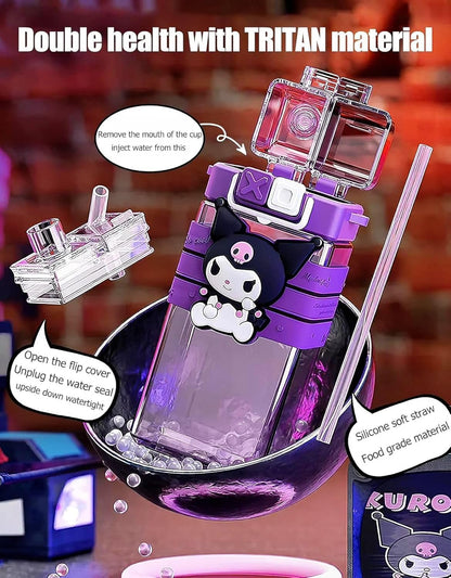 Kuromi Inspired 2 Way Sipper Water Bottle