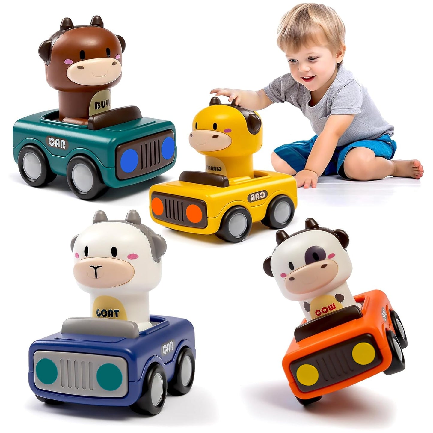 Kidology Big Head Animals Press & Go Racing Cars (Set of 4)