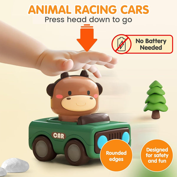 Kidology Big Head Animals Press & Go Racing Cars