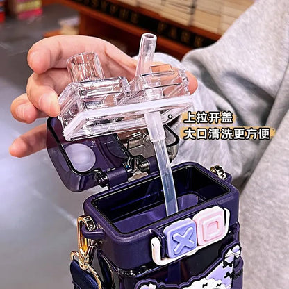 Kuromi Inspired 2 Way Sipper Water Bottle