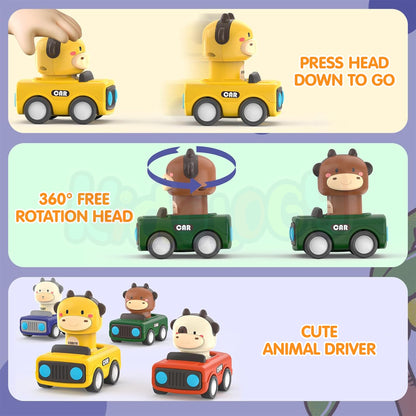 Kidology Big Head Animals Press & Go Racing Cars (Set of 4)