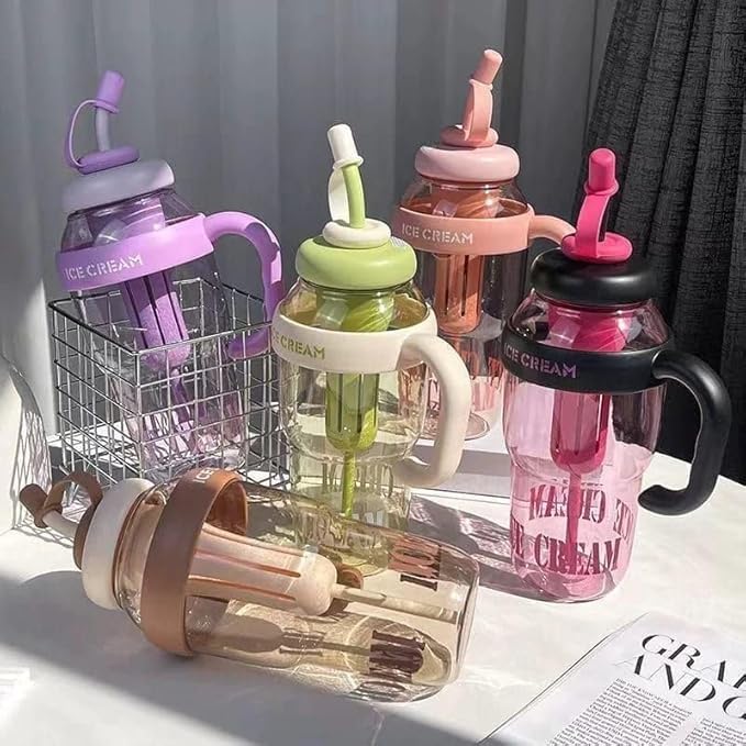 Ice Cream Shape Water Bottle with Straw